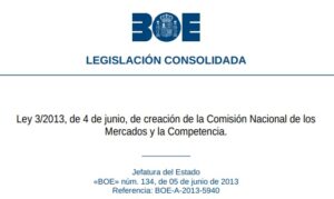 Ley 3/20113 de los Mercados y de la Competencia
