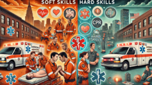 Infografía comparativa de soft skills y hard skills para técnicos de emergencias sanitarias con ambulancias