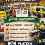 Cartel de PLATESA de felicitación del año 2026 a los TES de Andalucía con logros como CNO 5622 y CNAE 8692