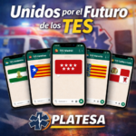Cartel de PLATESA con grupos de WhatsApp regionales de técnicos en emergencias sanitarias y el lema Unidos por el Futuro de los TES