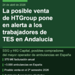 Cartel PLATESA sobre la posible venta de HTGroup que pone en alerta a los TES de Andalucía