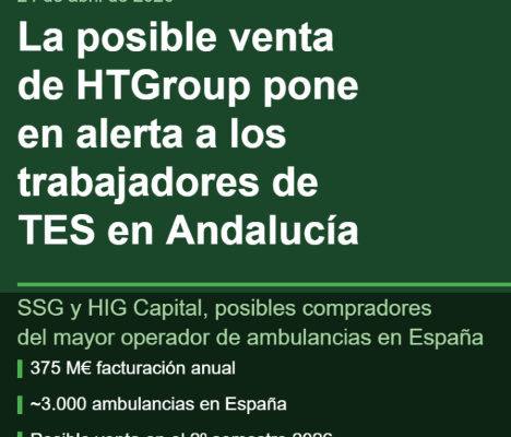 Cartel PLATESA sobre la posible venta de HTGroup que pone en alerta a los TES de Andalucía