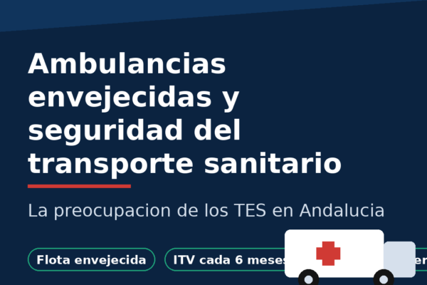 Infografía de PLATESA sobre el envejecimiento de la flota de ambulancias y la seguridad del transporte sanitario para los TES en Andalucía
