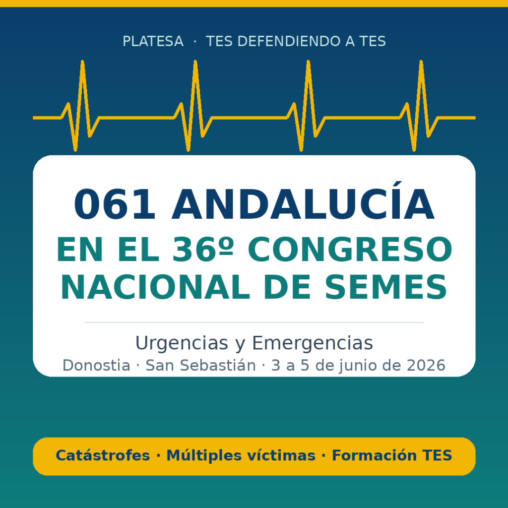 Cartel del 061 de Andalucia en el 36 Congreso Nacional de SEMES, Donostia, 3 al 5 de junio de 2026.