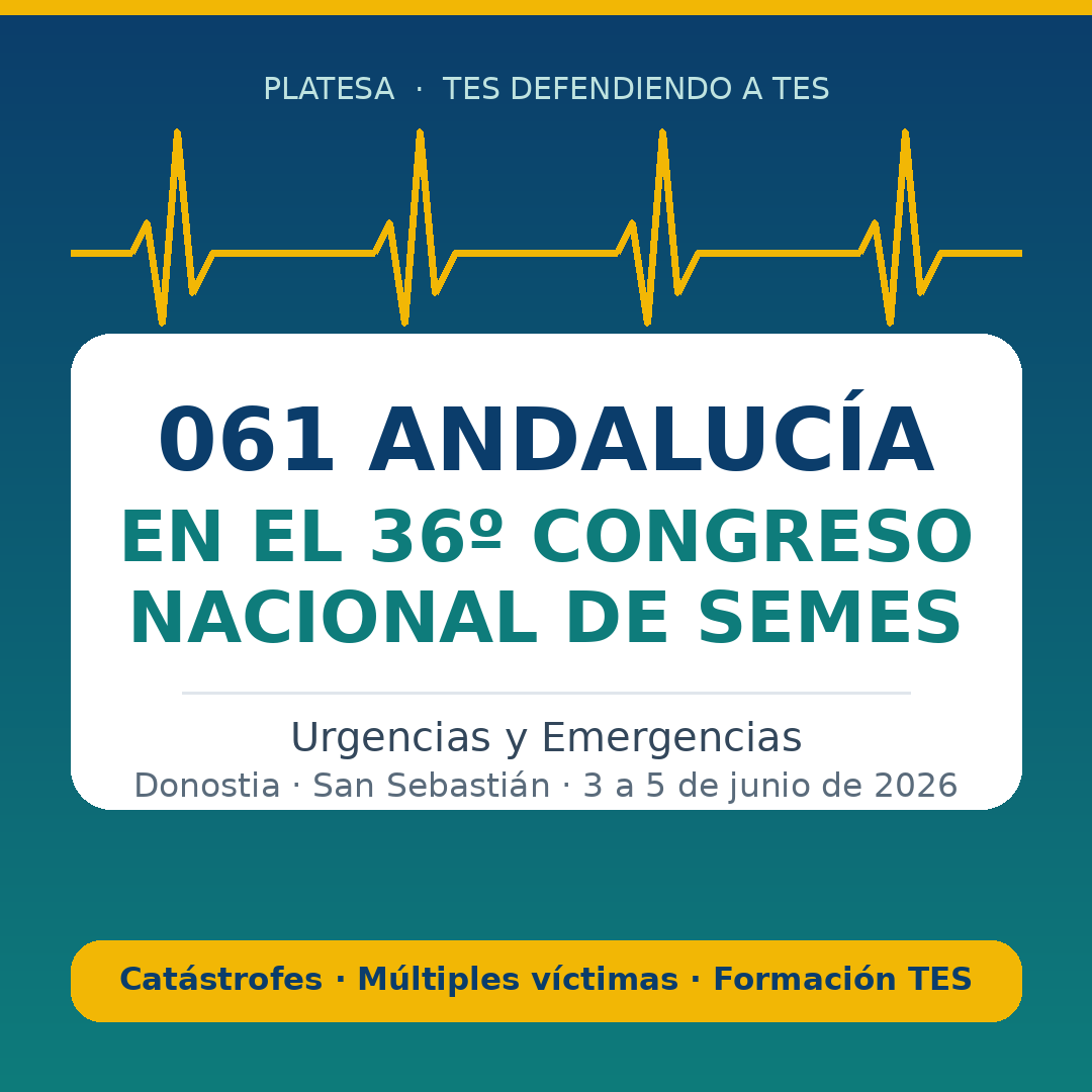Cartel del 061 de Andalucia en el 36 Congreso Nacional de SEMES, Donostia, 3 al 5 de junio de 2026.