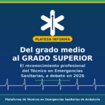 Infografía de PLATESA sobre el debate del grado superior y el reconocimiento profesional del Técnico en Emergencias Sanitarias en Andalucía