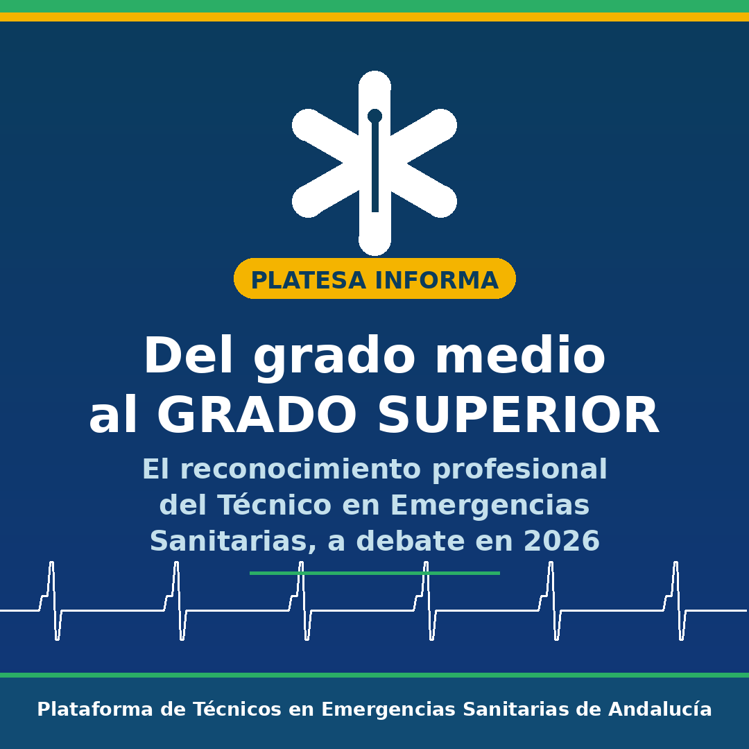 Infografía de PLATESA sobre el debate del grado superior y el reconocimiento profesional del Técnico en Emergencias Sanitarias en Andalucía