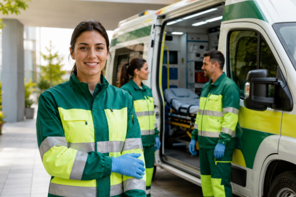 Técnicos en Emergencias Sanitarias junto a una ambulancia del SAS — bolsa única de promoción interna temporal (PIT)