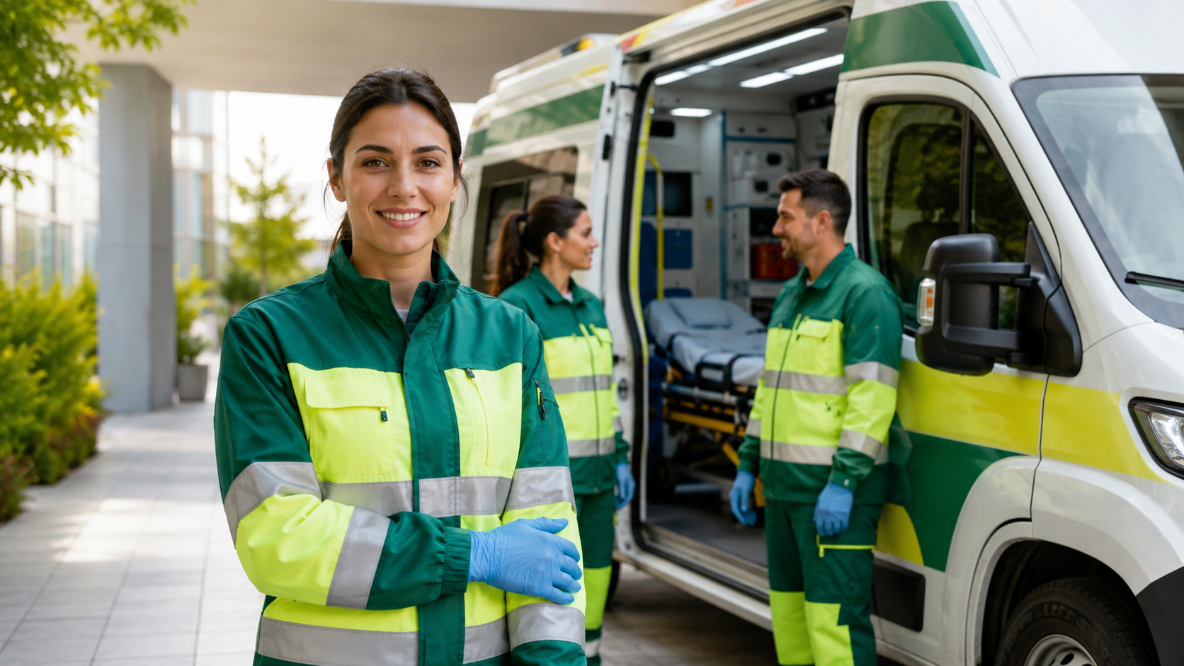 Técnicos en Emergencias Sanitarias junto a una ambulancia del SAS — bolsa única de promoción interna temporal (PIT)